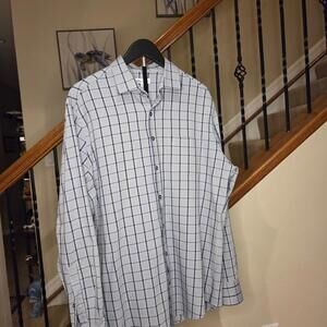 PETER MILLAR Men's Cotton Gray Plaid Long Sleeve Button Down Shirt Large